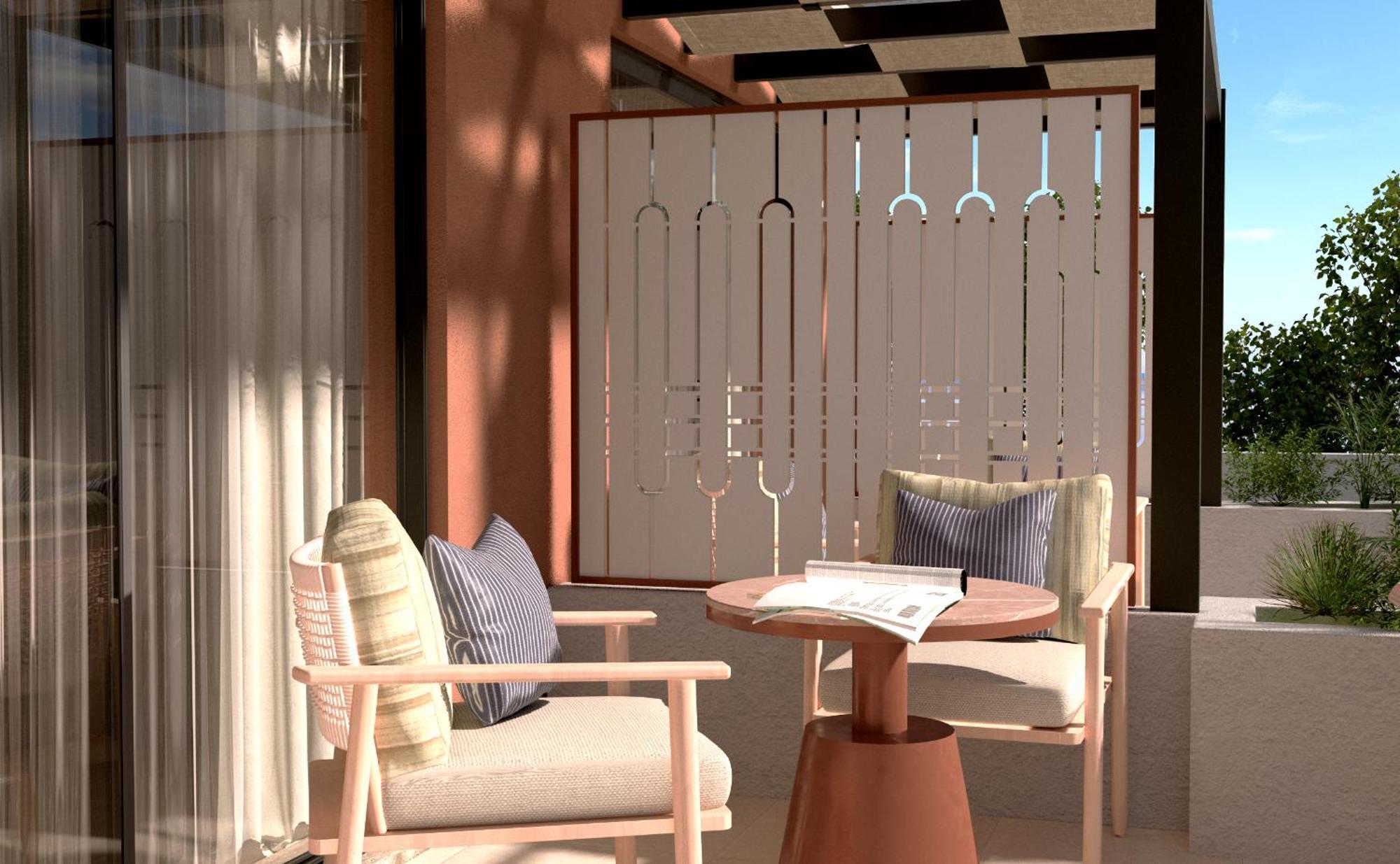 Sentido Apollo Palace Mesongí Exterior foto A 3D rendering of a balcony